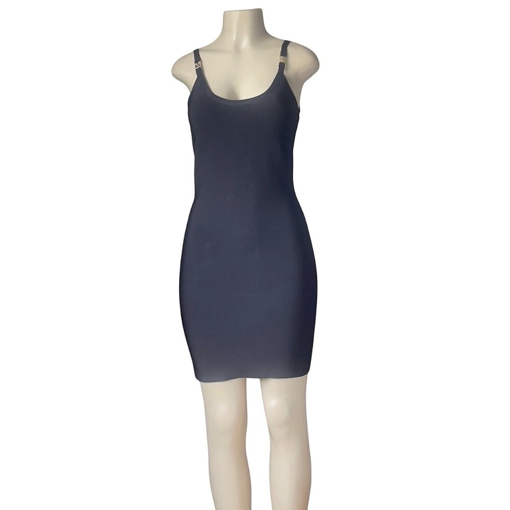 Gold Buckle Spaghetti Strap Plunging Scoop Neck Women's Bodycon Bandage Dress L